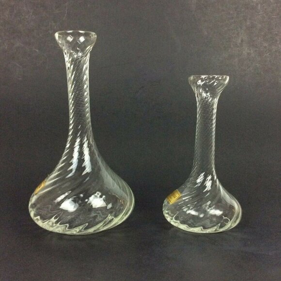 Neiman Marcus Vintage Clear Blown Glass Swirl Bud Vases Set Of 2 Made In Italy - Picture 3 of 5